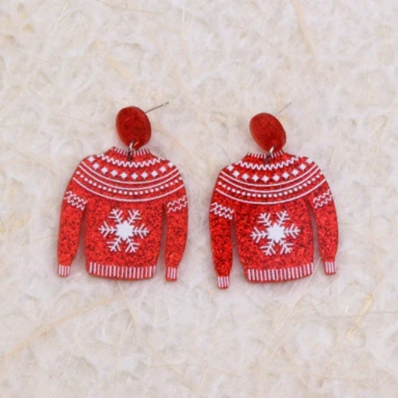 Red Christmas Sweater Earrings - Picture 4 of 4